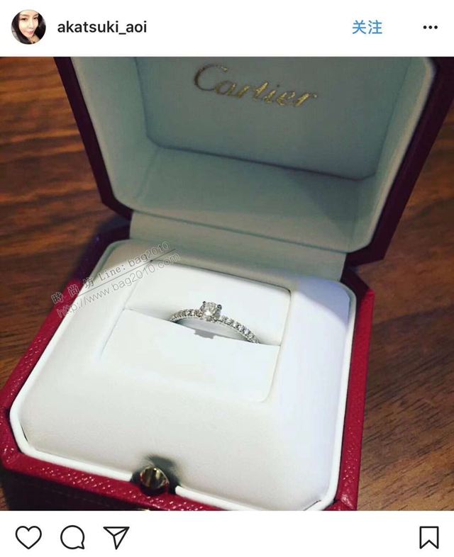 Cartier首飾 高端925純銀高碳鑽 卡地亞四爪滿鑽戒指 情侶款  zgk1338